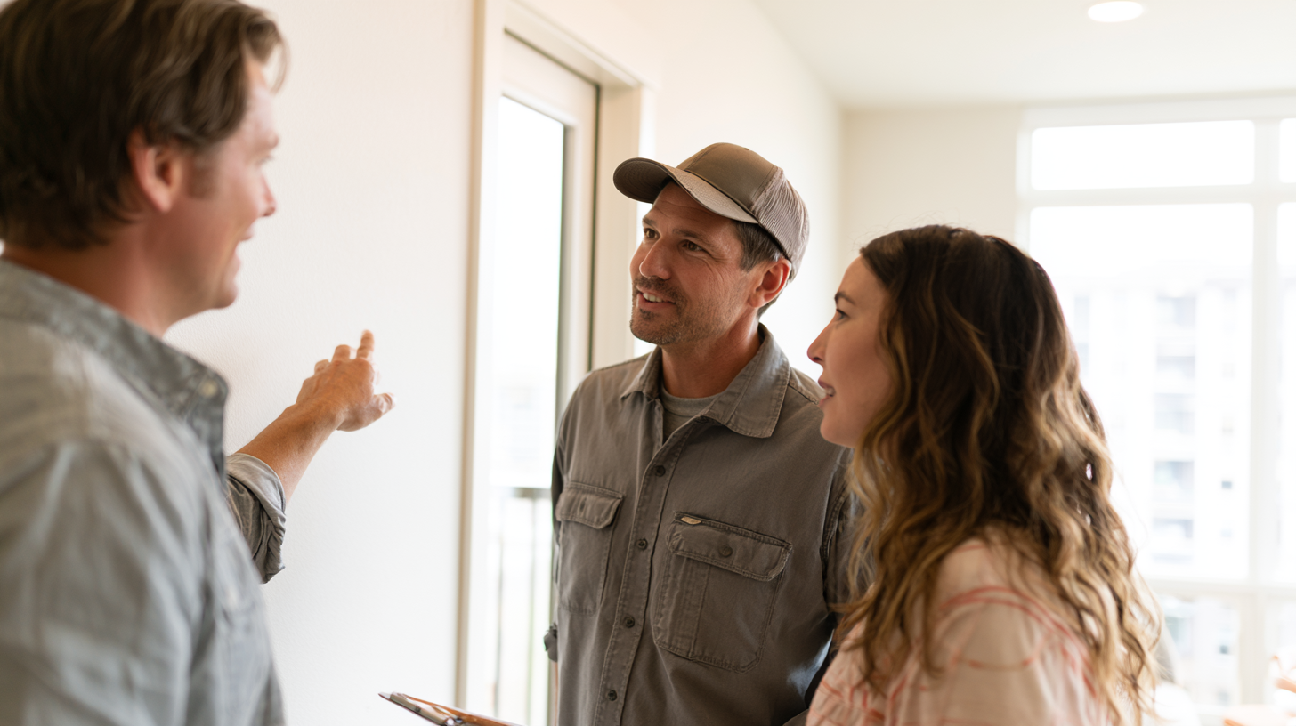 Contractor discussing soundproofing plans with condo homeowners
